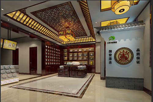 五原古朴典雅的中式茶叶店大堂设计效果图